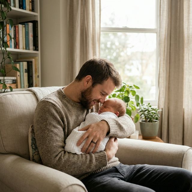 Papa heureux et son nouveau-né fille ou garçon